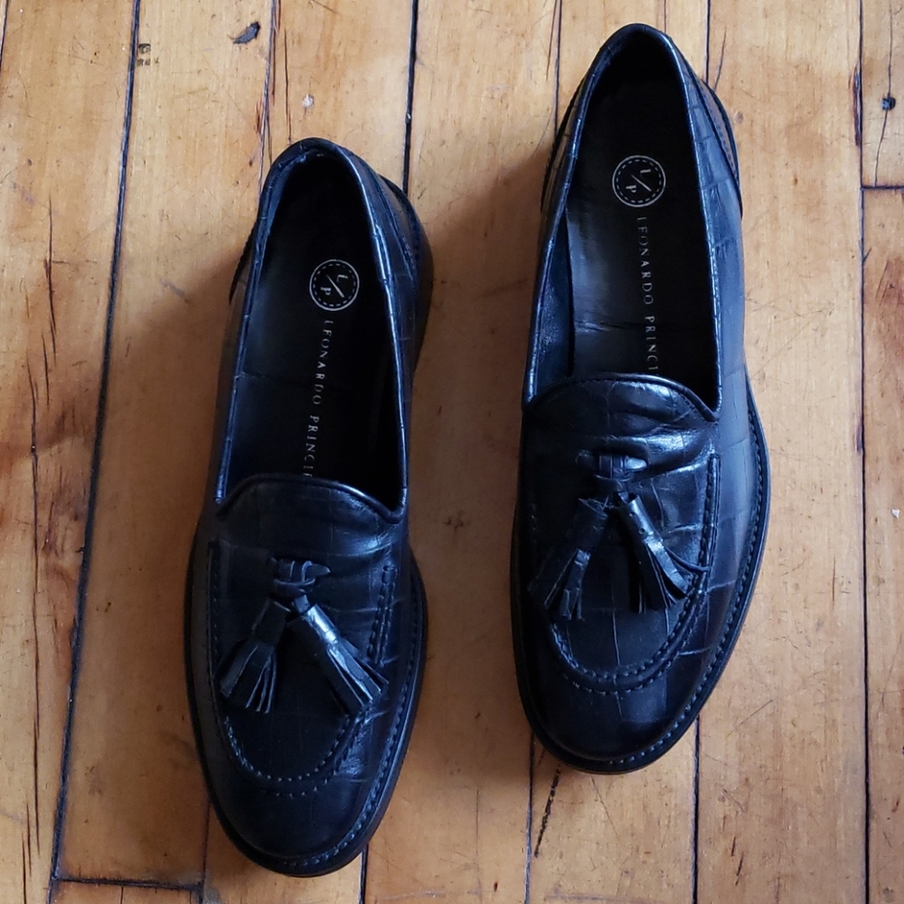 Leonardo Principi Loafers in Black Crocodile